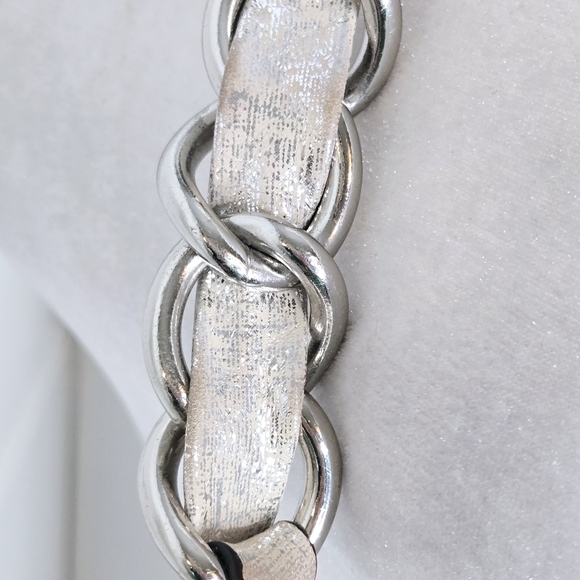 Coach Madison metallic silver beige hippie hobo/shoulder tote bag thatch design - Picture 10 of 17